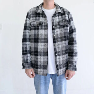 Stanley White And Black Checker Quilted Weave Fleece Lined Outdoor Shacket Med